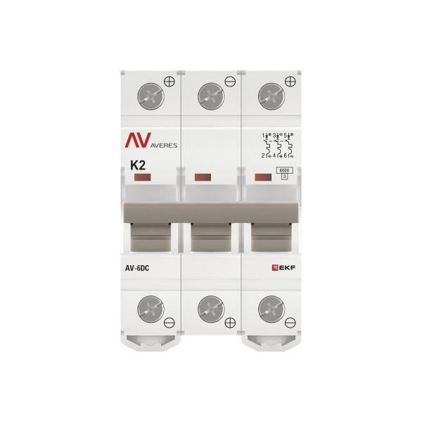 Выключатель автоматический AV-6 DC 3P 2A (K) 6kA EKF AVERES mcb6-DC-3-02K-av Выключатель автоматический AV-6 DC 3P 2A (K) 6kA EKF AVERES mcb6-DC-3-02K-av