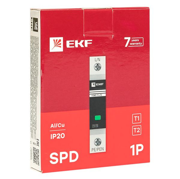 Устройство защиты от импульсных перенапряжений Т1+Т2, Iimp-12,5kA, In-20kA, Uc-275В, 1+0 EKF OV12-1-501 Устройство защиты от импульсных перенапряжений Т1+Т2, Iimp-12,5kA, In-20kA, Uc-275В, 1+0 EKF OV12-1-501