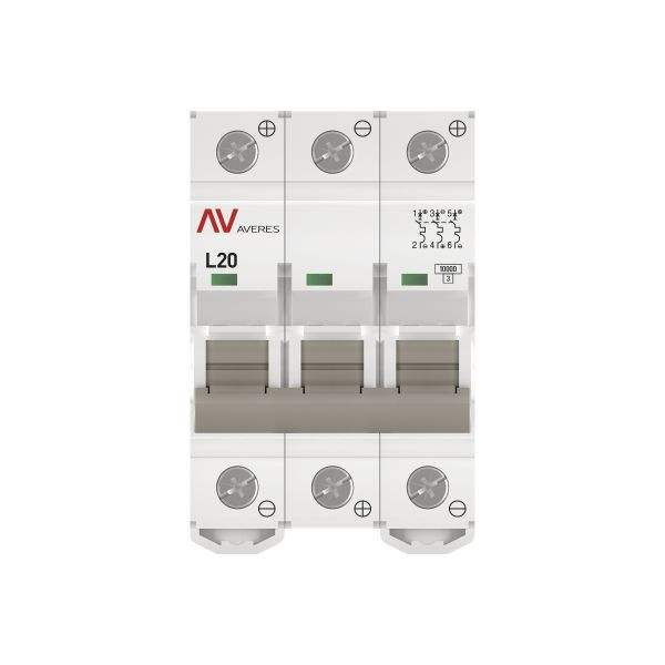 Выключатель автоматический AV-10 DC 3P 20A (L) 10kA EKF AVERES mcb10-DC-3-20L-av Выключатель автоматический AV-10 DC 3P 20A (L) 10kA EKF AVERES mcb10-DC-3-20L-av