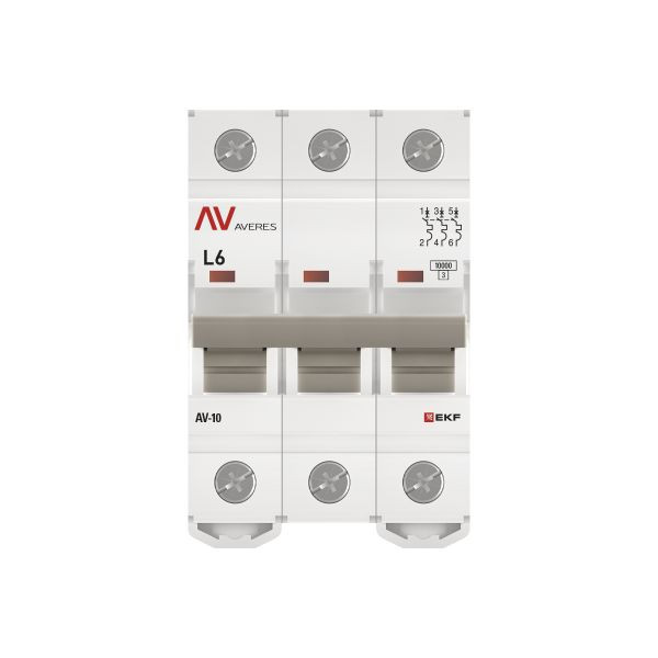 Выключатель автоматический AV-10 3P 6A (L) 10kA EKF AVERES mcb10-3-06L-av Выключатель автоматический AV-10 3P 6A (L) 10kA EKF AVERES mcb10-3-06L-av