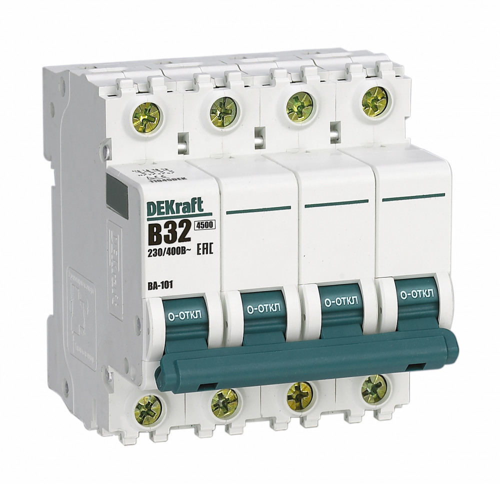 Автоматический выключатель 4Р 32А х-ка B ВА-101 4,5кА DEKraft 11045DEK Автоматический выключатель 4Р 32А х-ка B ВА-101 4,5кА DEKraft 11045DEK