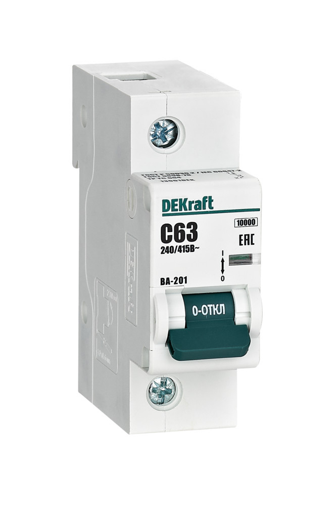 Автоматический выключатель 1Р 63А х-ка С ВА-201 10кА DEKraft 13001DEK Автоматический выключатель 1Р 63А х-ка С ВА-201 10кА DEKraft 13001DEK