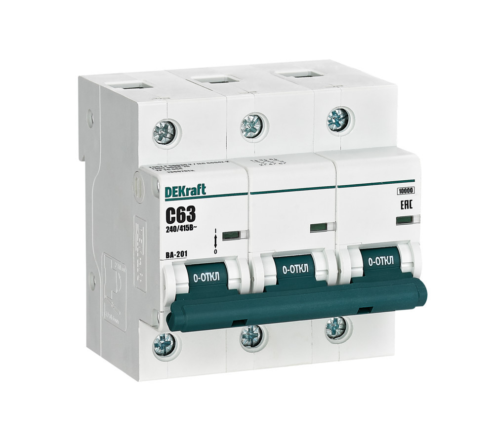 Автоматический выключатель 3Р 63А х-ка С ВА-201 10кА DEKraft 13007DEK Автоматический выключатель 3Р 63А х-ка С ВА-201 10кА DEKraft 13007DEK