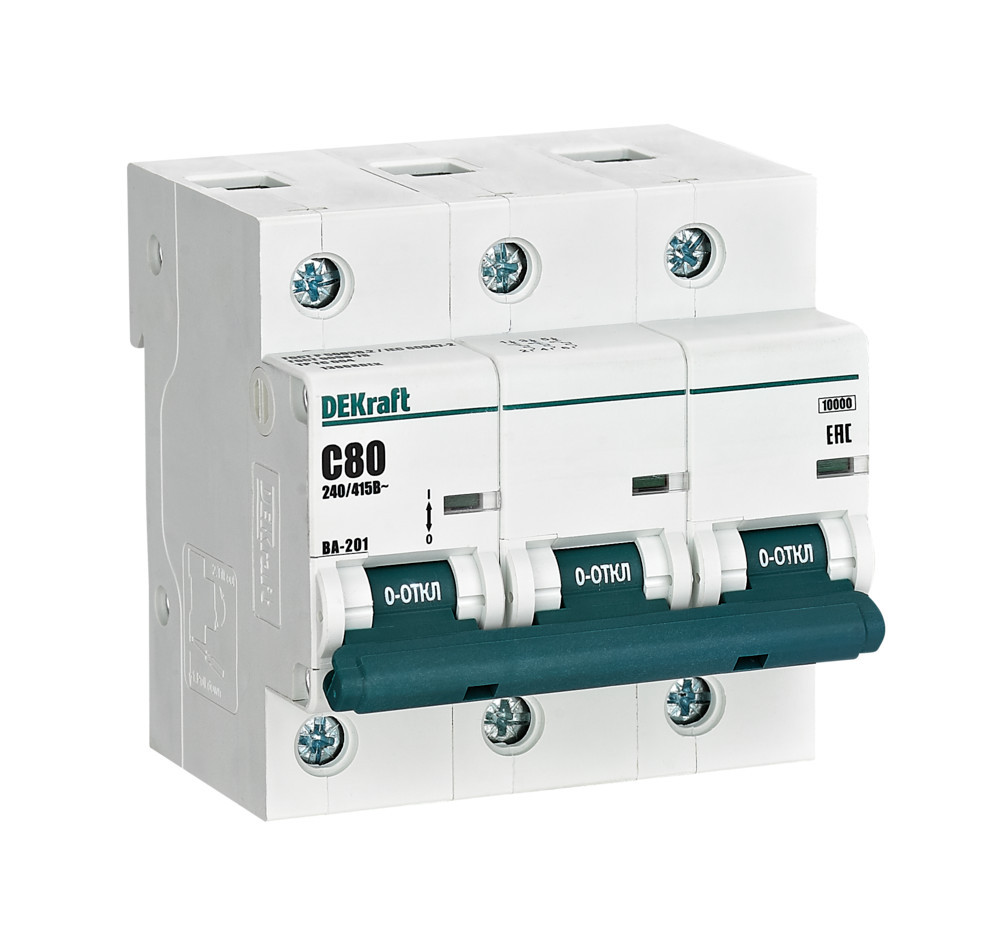 Автоматический выключатель 3Р 80А х-ка С ВА-201 10кА DEKraft 13008DEK Автоматический выключатель 3Р 80А х-ка С ВА-201 10кА DEKraft 13008DEK