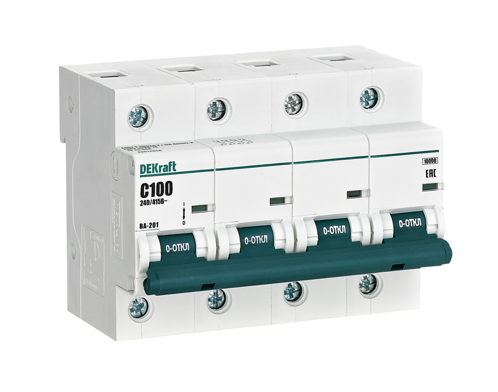 Автоматический выключатель 4Р 100А х-ка С ВА-201 10кА DEKraft 13012DEK Автоматический выключатель 4Р 100А х-ка С ВА-201 10кА DEKraft 13012DEK