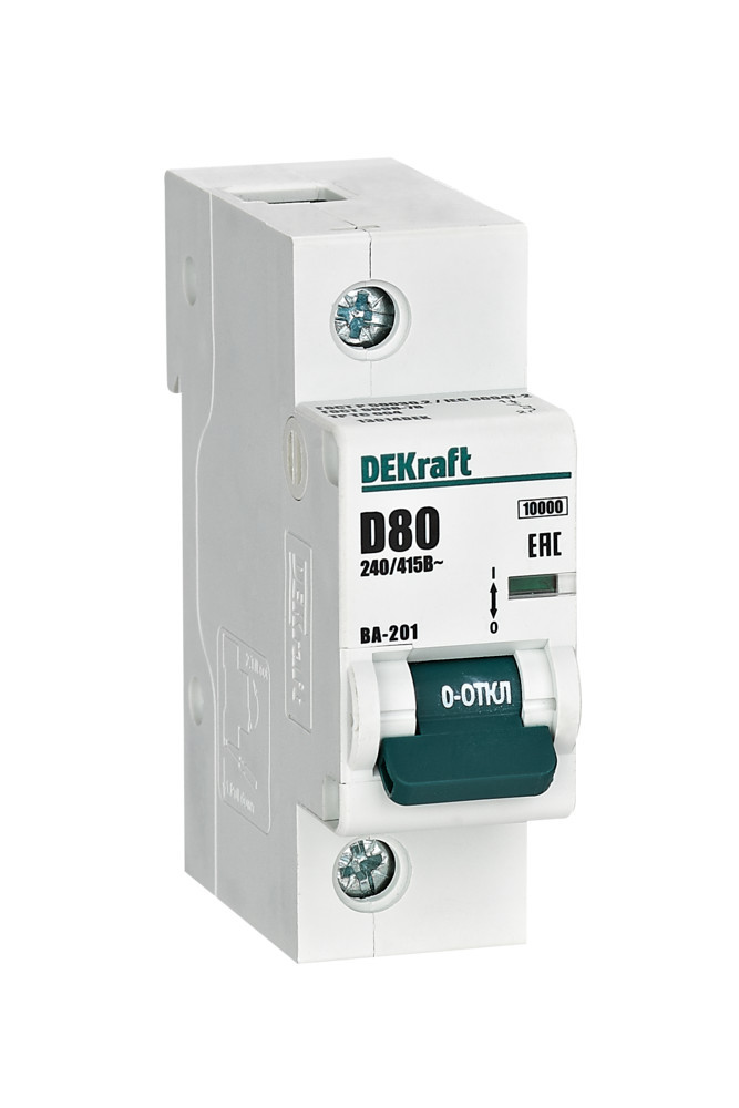 Автоматический выключатель 1Р 80А х-ка D ВА-201 10кА DEKraft 13014DEK Автоматический выключатель 1Р 80А х-ка D ВА-201 10кА DEKraft 13014DEK