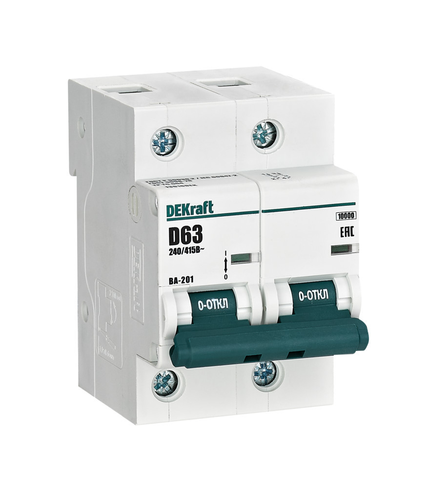 Автоматический выключатель 2Р 63А х-ка D ВА-201 10кА DEKraft 13016DEK Автоматический выключатель 2Р 63А х-ка D ВА-201 10кА DEKraft 13016DEK