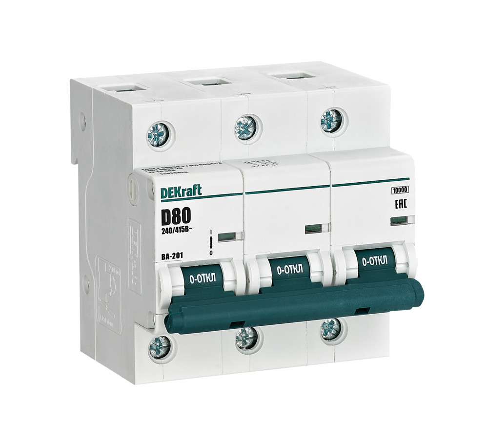 Автоматический выключатель 3Р 80А х-ка D ВА-201 10кА DEKraft 13020DEK Автоматический выключатель 3Р 80А х-ка D ВА-201 10кА DEKraft 13020DEK