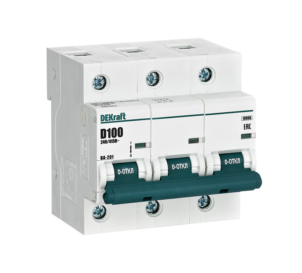 Автоматический выключатель 3Р100А х-ка D ВА-201 10кА DEKraft 13021DEK Автоматический выключатель 3Р100А х-ка D ВА-201 10кА DEKraft 13021DEK