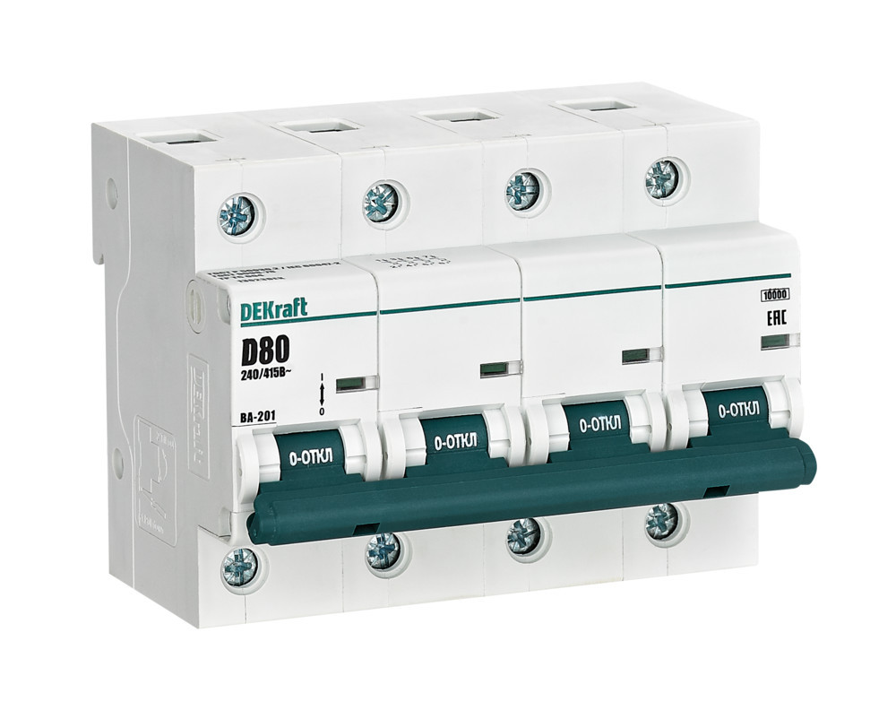 Автоматический выключатель 4Р 80А х-ка D ВА-201 10кА DEKraft 13023DEK Автоматический выключатель 4Р 80А х-ка D ВА-201 10кА DEKraft 13023DEK