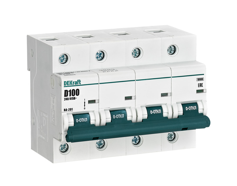 Автоматический выключатель 4Р 100А х-ка D ВА-201 10кА DEKraft 13024DEK Автоматический выключатель 4Р 100А х-ка D ВА-201 10кА DEKraft 13024DEK