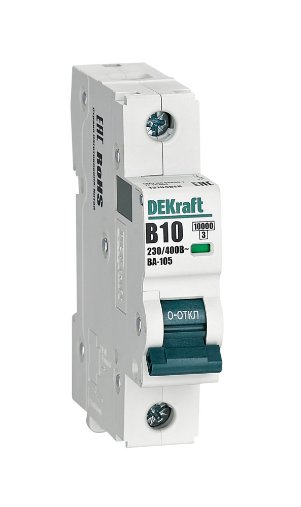 Автоматический выключатель 1P 10A х-ка B ВА-105 10кА DEKraft 13104DEK Автоматический выключатель 1P 10A х-ка B ВА-105 10кА DEKraft 13104DEK