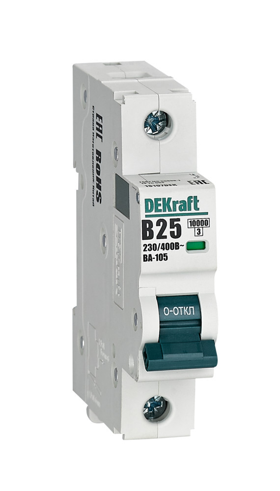 Автоматический выключатель 1P 25A х-ка B ВА-105 10кА DEKraft 13107DEK Автоматический выключатель 1P 25A х-ка B ВА-105 10кА DEKraft 13107DEK