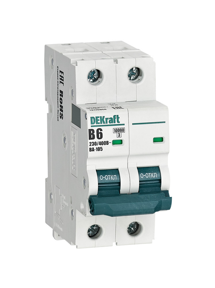 Автоматический выключатель 2P 6A х-ка B ВА-105 10кА DEKraft 13115DEK Автоматический выключатель 2P 6A х-ка B ВА-105 10кА DEKraft 13115DEK