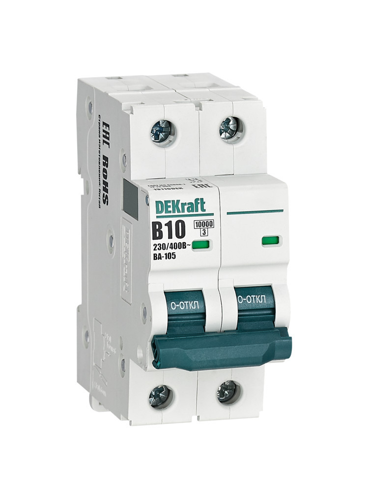 Автоматический выключатель 2P 10A х-ка B ВА-105 10кА DEKraft 13116DEK Автоматический выключатель 2P 10A х-ка B ВА-105 10кА DEKraft 13116DEK