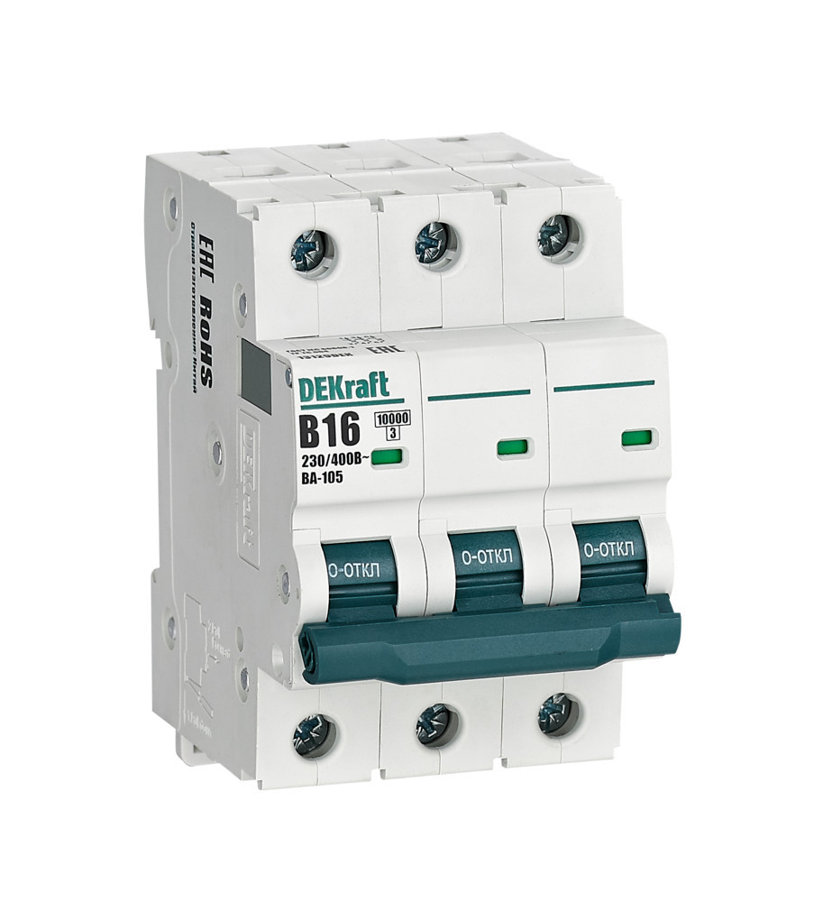 Автоматический выключатель 3P 16A х-ка B ВА-105 10кА DEKraft 13129DEK Автоматический выключатель 3P 16A х-ка B ВА-105 10кА DEKraft 13129DEK