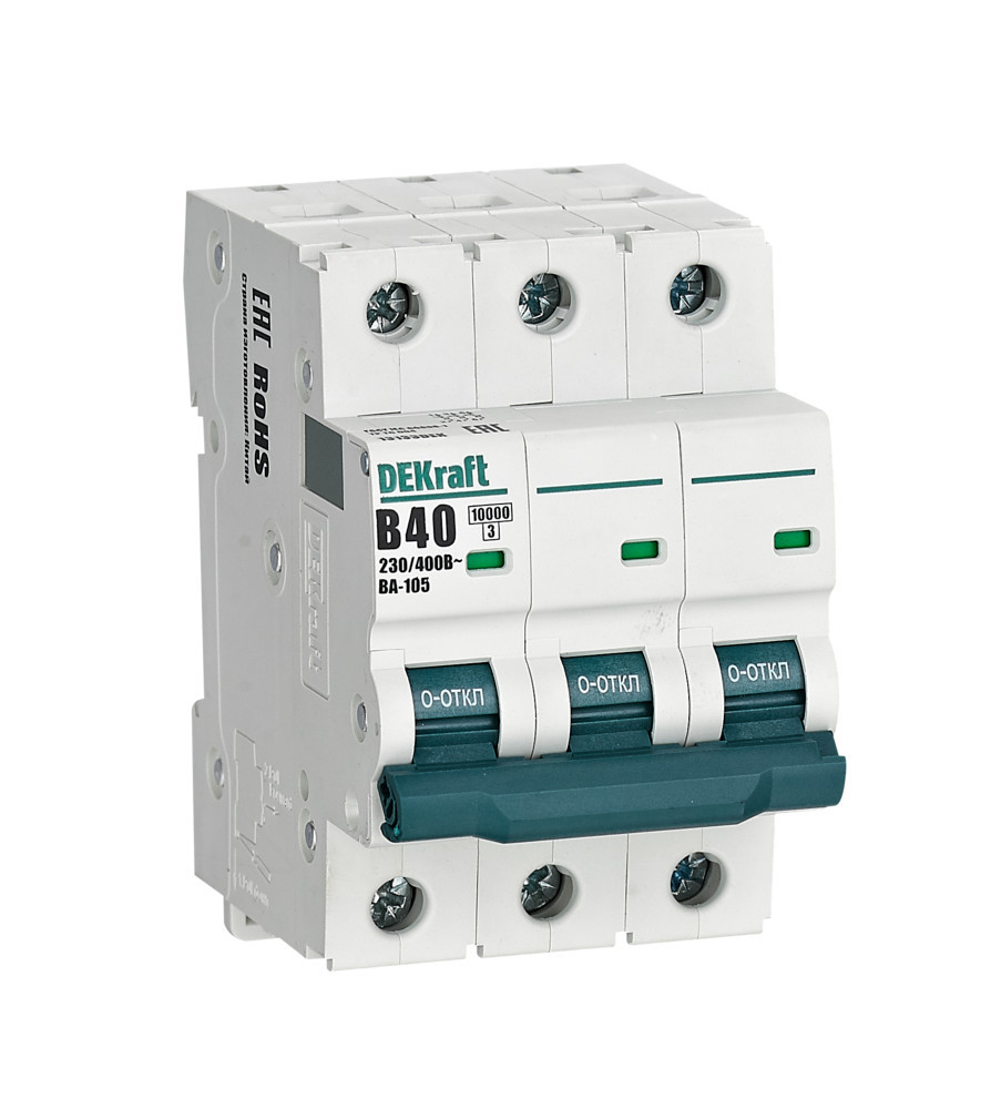 Автоматический выключатель 3P 40A х-ка B ВА-105 10кА DEKraft 13133DEK Автоматический выключатель 3P 40A х-ка B ВА-105 10кА DEKraft 13133DEK