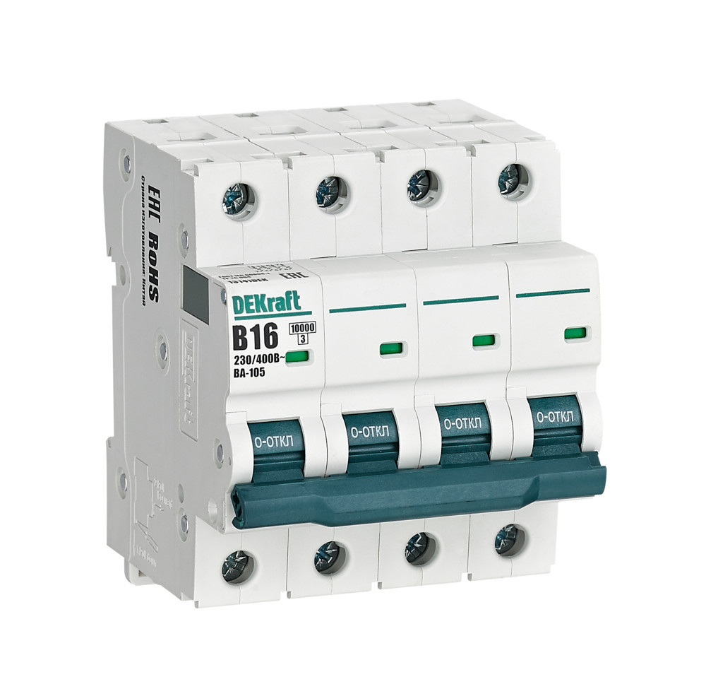 Автоматический выключатель 4P 16A х-ка B ВА-105 10кА DEKraft 13141DEK Автоматический выключатель 4P 16A х-ка B ВА-105 10кА DEKraft 13141DEK