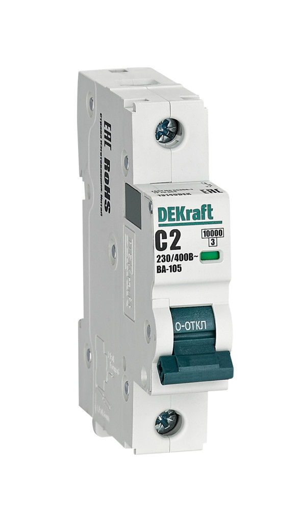 Автоматический выключатель 1P 2A х-ка C ВА-105 10кА DEKraft 13149DEK Автоматический выключатель 1P 2A х-ка C ВА-105 10кА DEKraft 13149DEK
