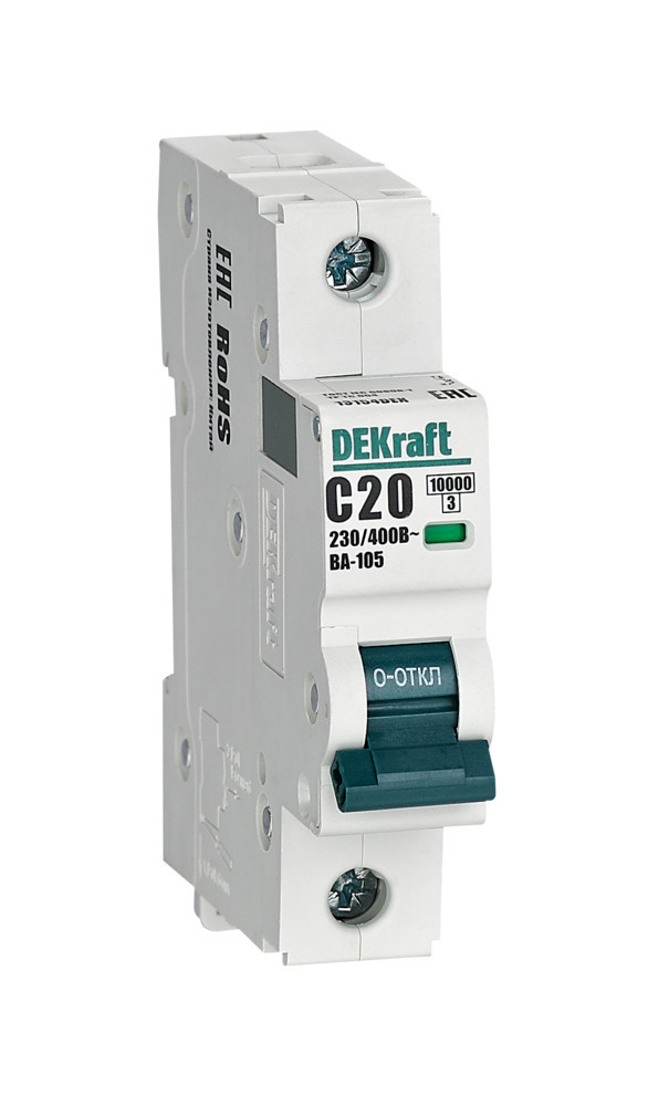 Автоматический выключатель 1P 20A х-ка C ВА-105 10кА DEKraft 13154DEK Автоматический выключатель 1P 20A х-ка C ВА-105 10кА DEKraft 13154DEK