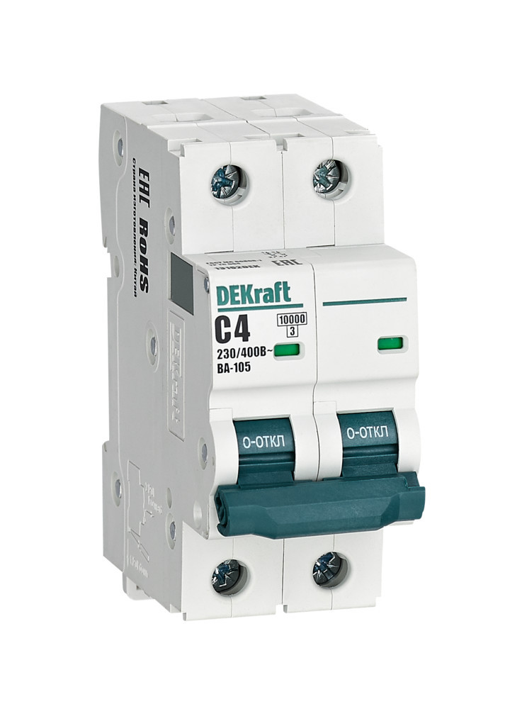 Автоматический выключатель 2P 4A х-ка C ВА-105 10кА DEKraft 13162DEK Автоматический выключатель 2P 4A х-ка C ВА-105 10кА DEKraft 13162DEK