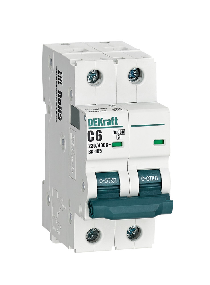 Автоматический выключатель 2P 6A х-ка C ВА-105 10кА DEKraft 13163DEK Автоматический выключатель 2P 6A х-ка C ВА-105 10кА DEKraft 13163DEK