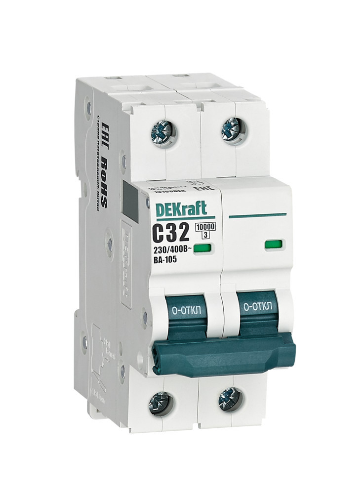 Автоматический выключатель 2P 32A х-ка C ВА-105 10кА DEKraft 13168DEK Автоматический выключатель 2P 32A х-ка C ВА-105 10кА DEKraft 13168DEK
