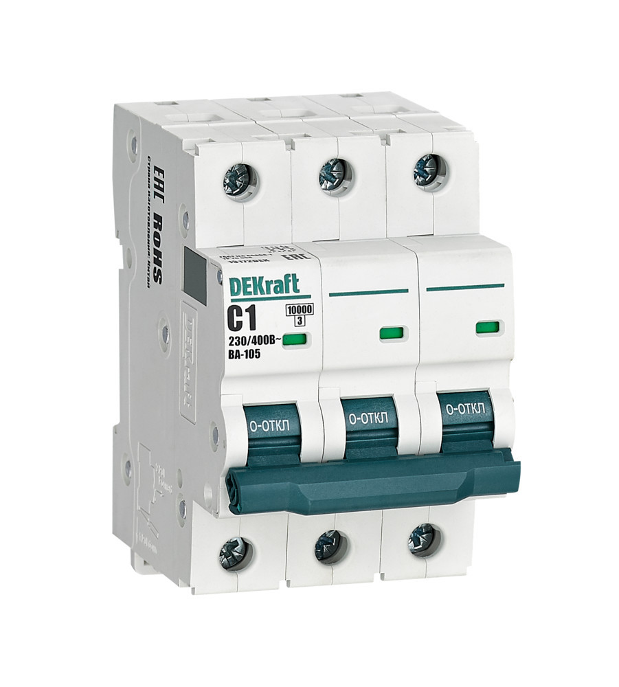 Автоматический выключатель 3P 1A х-ка C ВА-105 10кА DEKraft 13172DEK Автоматический выключатель 3P 1A х-ка C ВА-105 10кА DEKraft 13172DEK