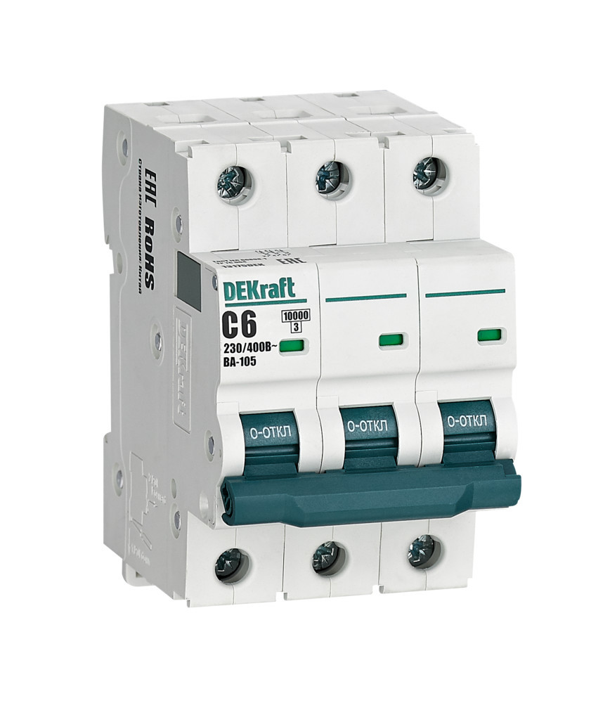 Автоматический выключатель 3P 6A х-ка C ВА-105 10кА DEKraft 13175DEK Автоматический выключатель 3P 6A х-ка C ВА-105 10кА DEKraft 13175DEK
