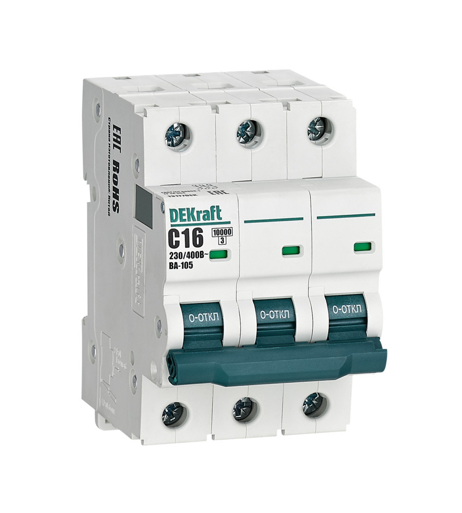 Автоматический выключатель 3P 16A х-ка C ВА-105 10кА DEKraft 13177DEK Автоматический выключатель 3P 16A х-ка C ВА-105 10кА DEKraft 13177DEK