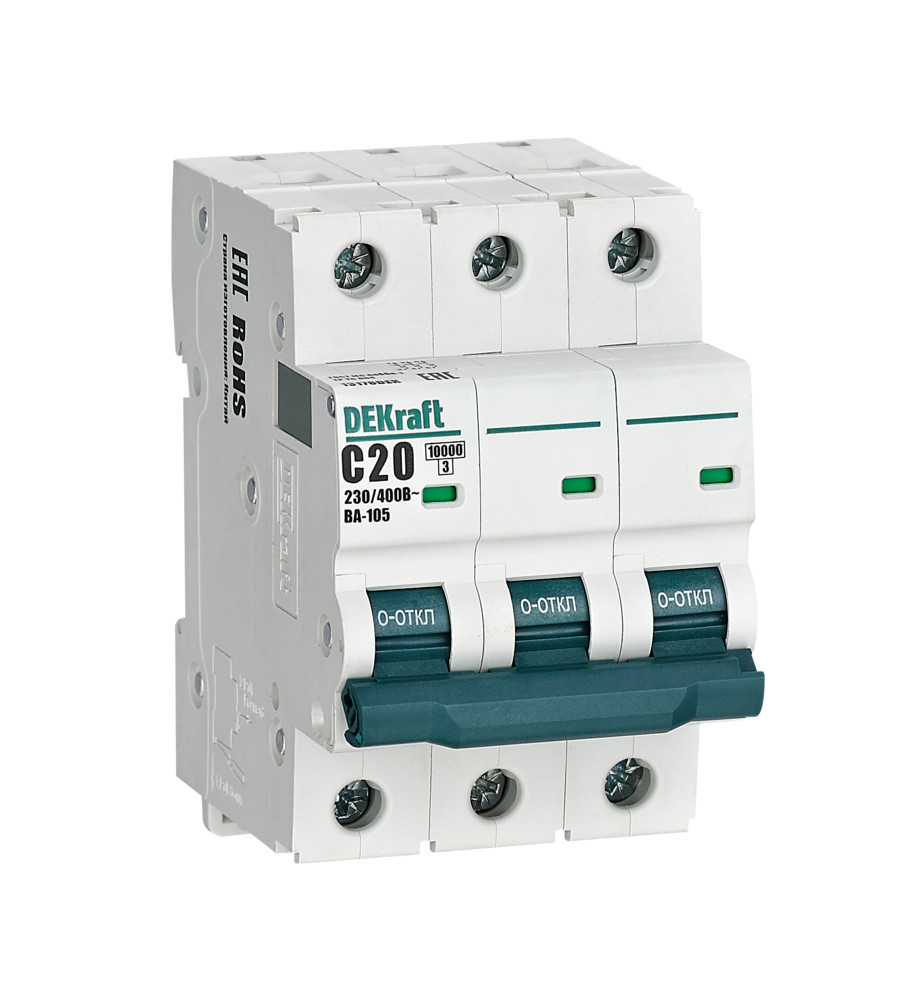 Автоматический выключатель 3P 20A х-ка C ВА-105 10кА DEKraft 13178DEK Автоматический выключатель 3P 20A х-ка C ВА-105 10кА DEKraft 13178DEK
