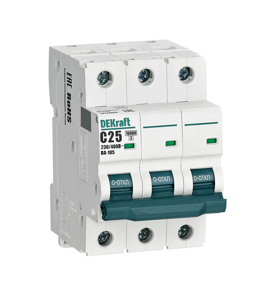 Автоматический выключатель 3P 25A х-ка C ВА-105 10кА DEKraft 13179DEK Автоматический выключатель 3P 25A х-ка C ВА-105 10кА DEKraft 13179DEK