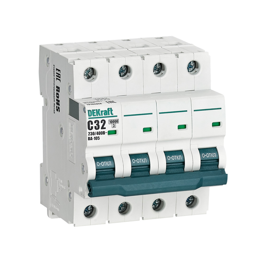 Автоматический выключатель 4P 32A х-ка C ВА-105 10кА DEKraft 13192DEK Автоматический выключатель 4P 32A х-ка C ВА-105 10кА DEKraft 13192DEK