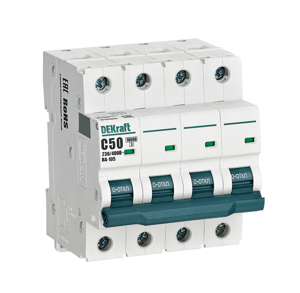 Автоматический выключатель 4P 50A х-ка C ВА-105 10кА DEKraft 13194DEK Автоматический выключатель 4P 50A х-ка C ВА-105 10кА DEKraft 13194DEK