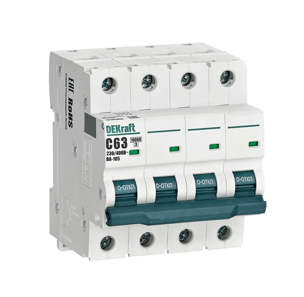 Автоматический выключатель 4P 63A х-ка C ВА-105 10кА DEKraft 13195DEK Автоматический выключатель 4P 63A х-ка C ВА-105 10кА DEKraft 13195DEK