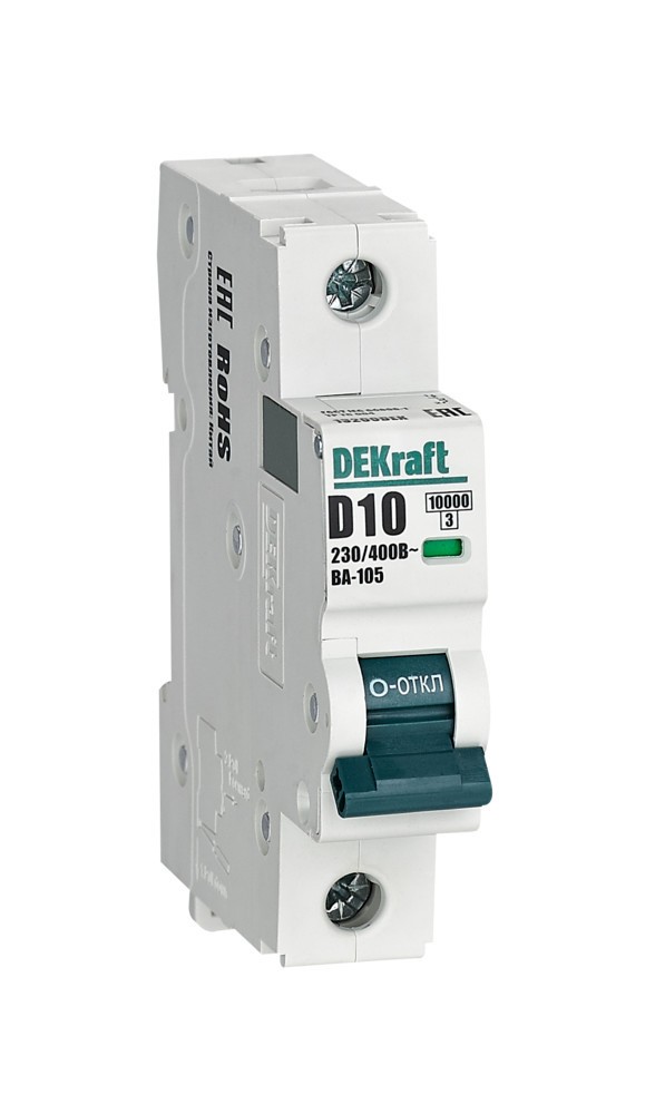 Автоматический выключатель 1P 10A х-ка D ВА-105 10кА DEKraft 13200DEK Автоматический выключатель 1P 10A х-ка D ВА-105 10кА DEKraft 13200DEK