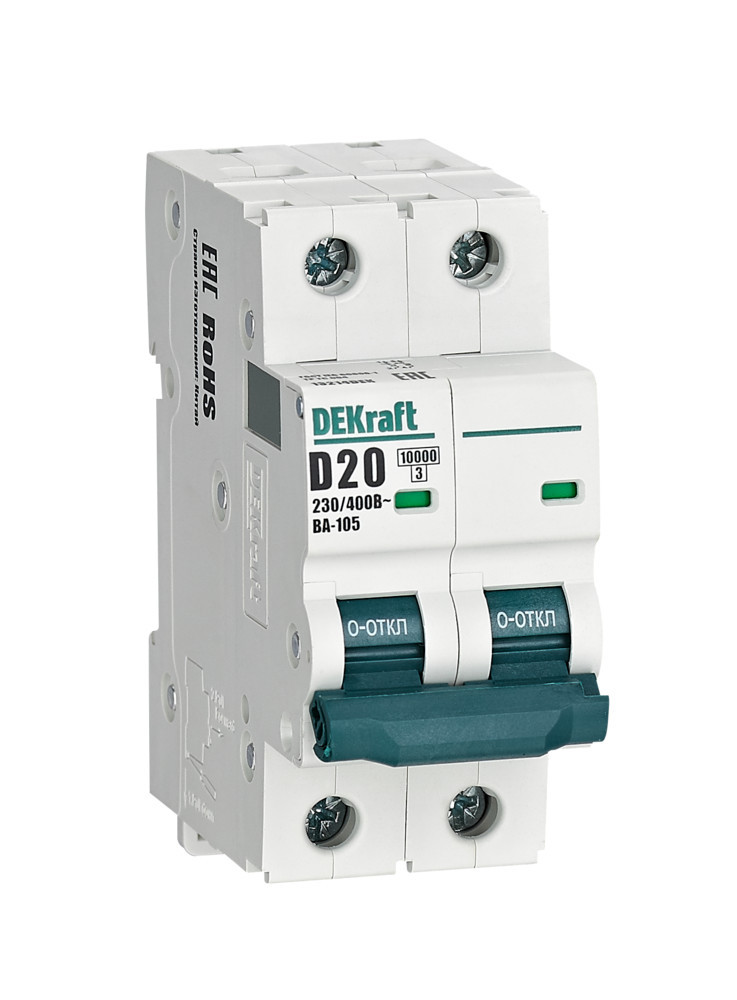 Автоматический выключатель 2P 20A х-ка D ВА-105 10кА DEKraft 13214DEK Автоматический выключатель 2P 20A х-ка D ВА-105 10кА DEKraft 13214DEK