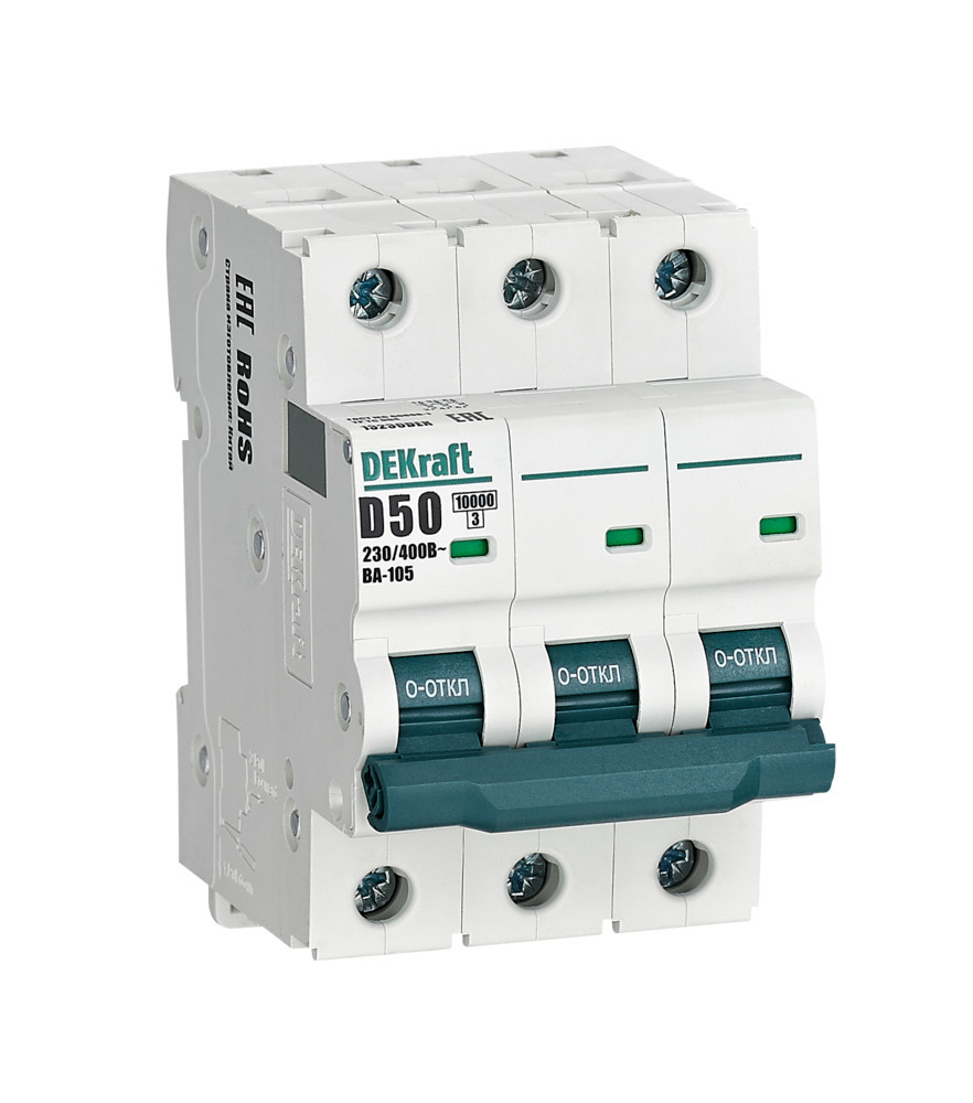 Автоматический выключатель 3P 50A х-ка D ВА-105 10кА DEKraft 13230DEK Автоматический выключатель 3P 50A х-ка D ВА-105 10кА DEKraft 13230DEK