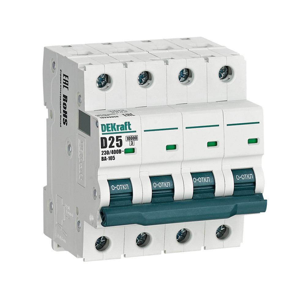 Автоматический выключатель 4P 25A х-ка D ВА-105 10кА DEKraft 13239DEK Автоматический выключатель 4P 25A х-ка D ВА-105 10кА DEKraft 13239DEK