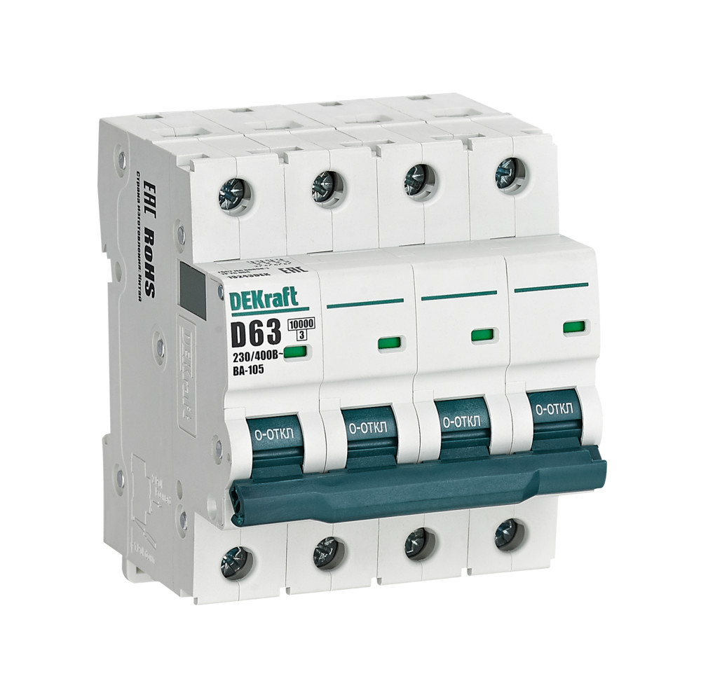 Автоматический выключатель 4P 63A х-ка D ВА-105 10кА DEKraft 13243DEK Автоматический выключатель 4P 63A х-ка D ВА-105 10кА DEKraft 13243DEK