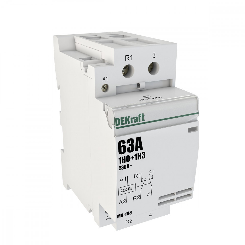 Модульный контактор 1НО+1НЗ 63А 230В МК-103 DEKraft 18086DEK Модульный контактор 1НО+1НЗ 63А 230В МК-103 DEKraft 18086DEK