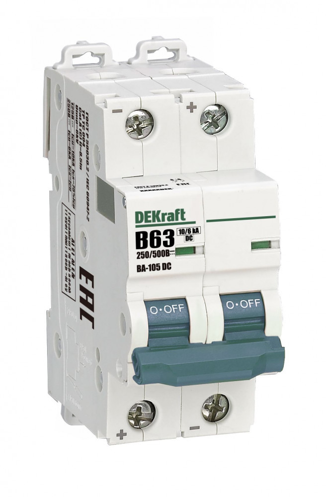 Автоматический выключатель 2P 63A х-ка B 500В DC ВА-105 DEKraft 13373DEK Автоматический выключатель 2P 63A х-ка B 500В DC ВА-105 DEKraft 13373DEK