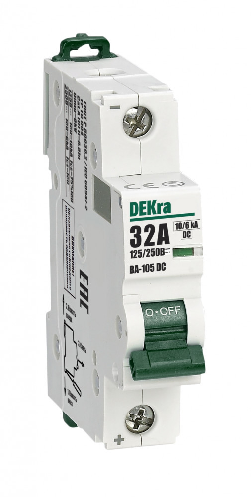 Автоматический выключатель 1P 32A х-ка C 250В DC ВА-105 DEKraft 13382DEK Автоматический выключатель 1P 32A х-ка C 250В DC ВА-105 DEKraft 13382DEK