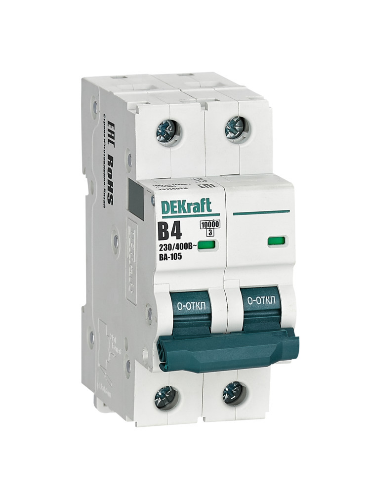 Автоматический выключатель 2P 4A х-ка B ВА-105 10кА DEKraft 13114DEK Автоматический выключатель 2P 4A х-ка B ВА-105 10кА DEKraft 13114DEK