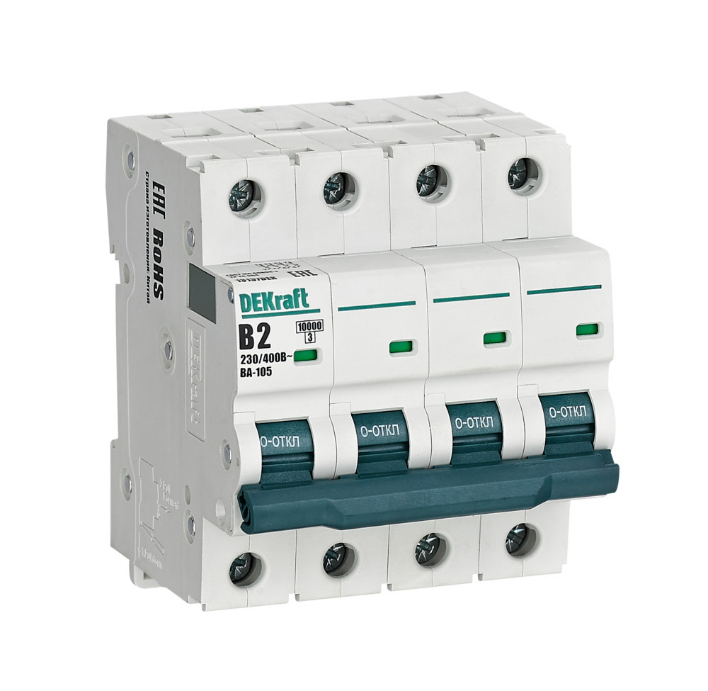 Автоматический выключатель 4P 2A х-ка B ВА-105 10кА DEKraft 13137DEK Автоматический выключатель 4P 2A х-ка B ВА-105 10кА DEKraft 13137DEK