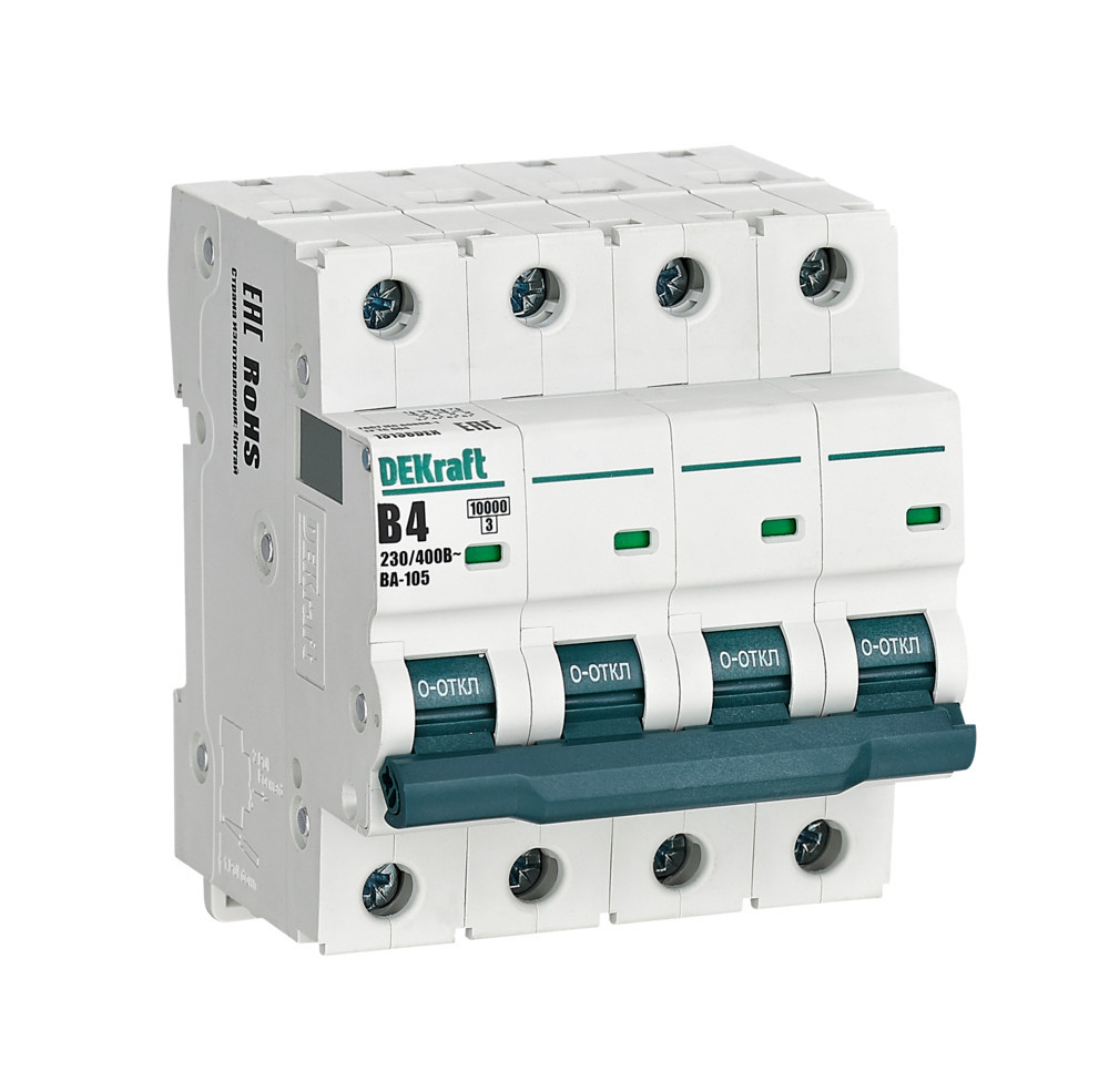 Автоматический выключатель 4P 4A х-ка B ВА-105 10кА DEKraft 13138DEK Автоматический выключатель 4P 4A х-ка B ВА-105 10кА DEKraft 13138DEK