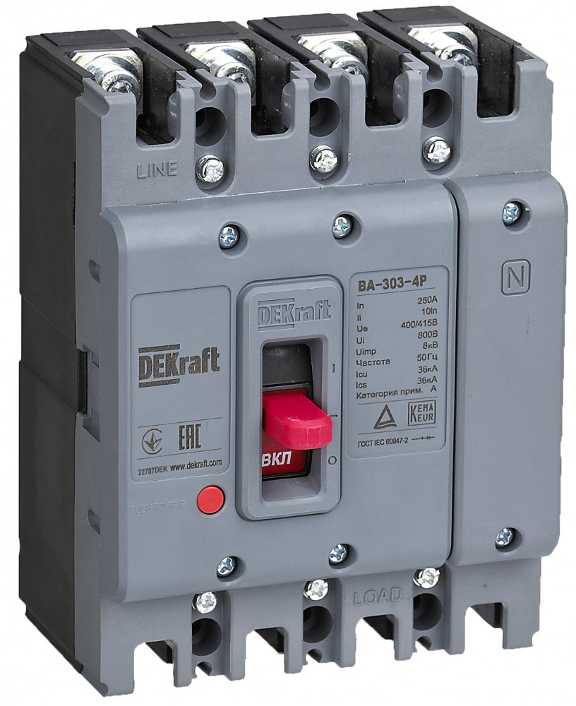 Силовой Автоматический выключатель 4P 250А 36кА ВА-303 DEKraft 22787DEK Силовой Автоматический выключатель 4P 250А 36кА ВА-303 DEKraft 22787DEK