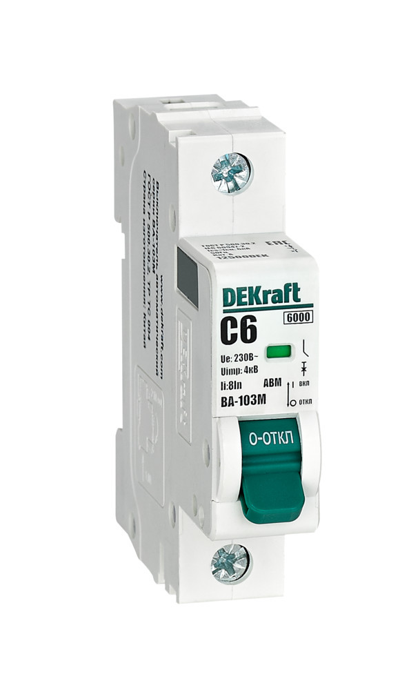 Автоматический выключатель без теплозащиты 1P 6А х-ка C 6кА ВА-103M DEKraft 12500DEK Автоматический выключатель без теплозащиты 1P 6А х-ка C 6кА ВА-103M DEKraft 12500DEK