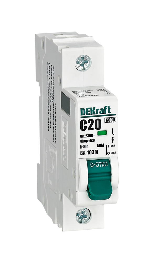 Автоматический выключатель без теплозащиты 1P 20А х-ка C 6кА ВА-103M DEKraft 12503DEK Автоматический выключатель без теплозащиты 1P 20А х-ка C 6кА ВА-103M DEKraft 12503DEK