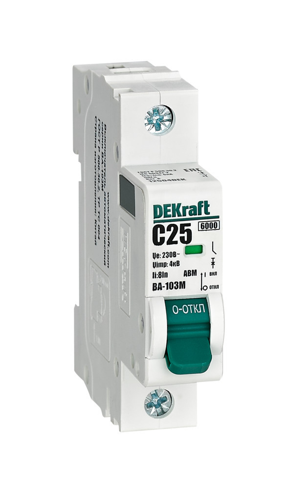Автоматический выключатель без теплозащиты 1P 25А х-ка C 6кА ВА-103M DEKraft 12504DEK Автоматический выключатель без теплозащиты 1P 25А х-ка C 6кА ВА-103M DEKraft 12504DEK